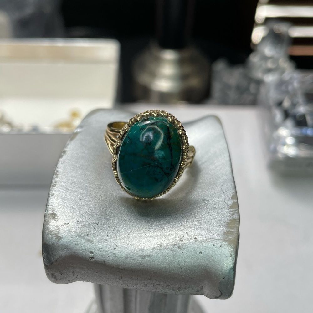 Green turquoise 14k yellow gold ring